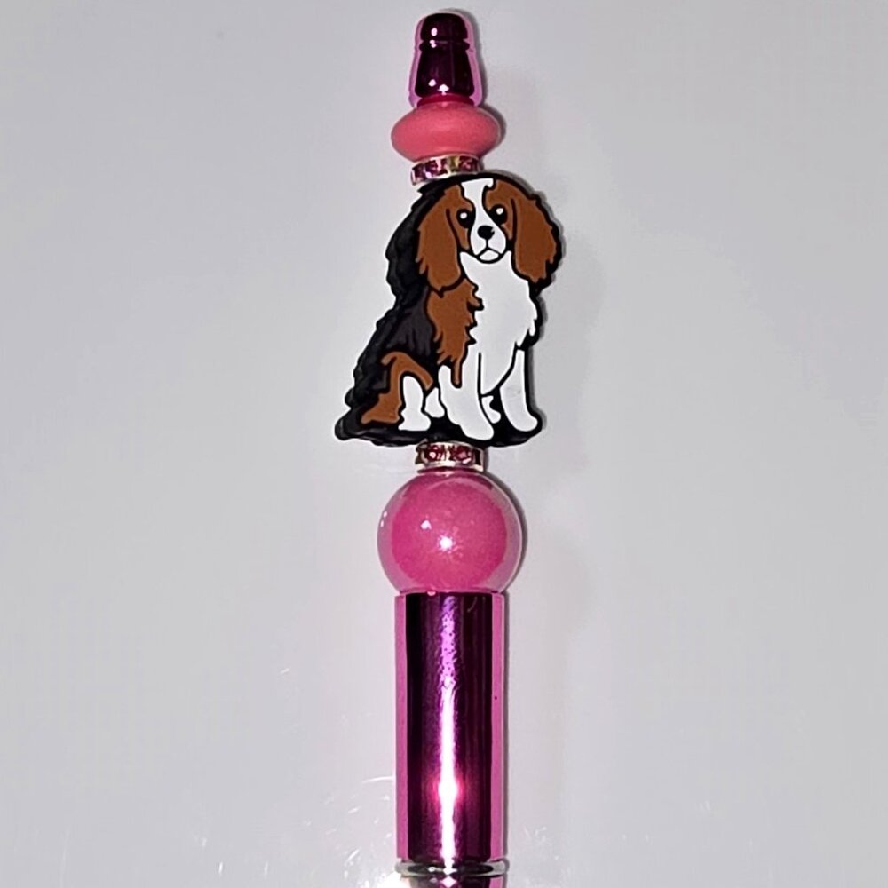 Spaniel Puppy Beaded Ballpoint Ink Pen Pink